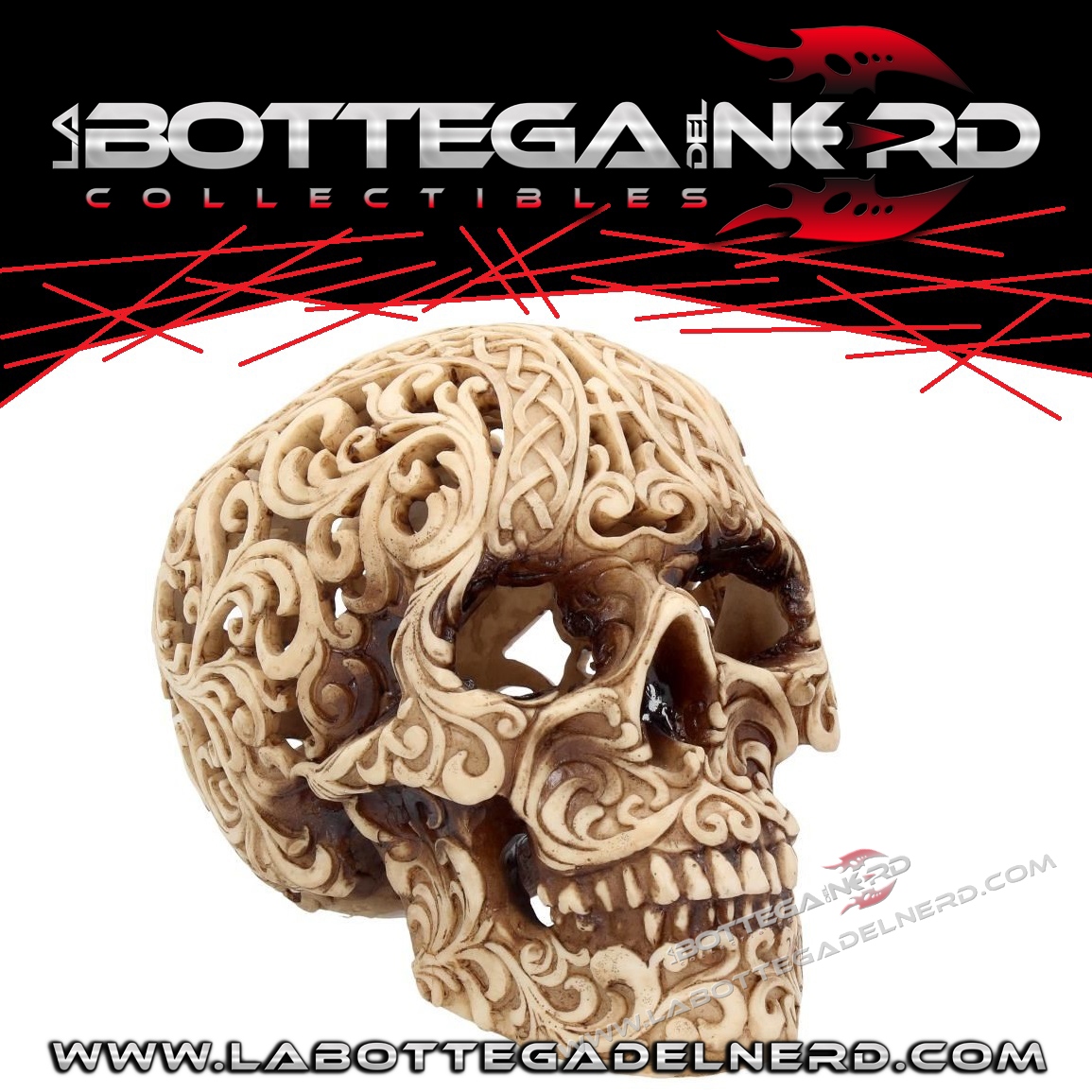 Skull 1 DARK GOTHIC - Teschio celtico in resina inciso e traforato